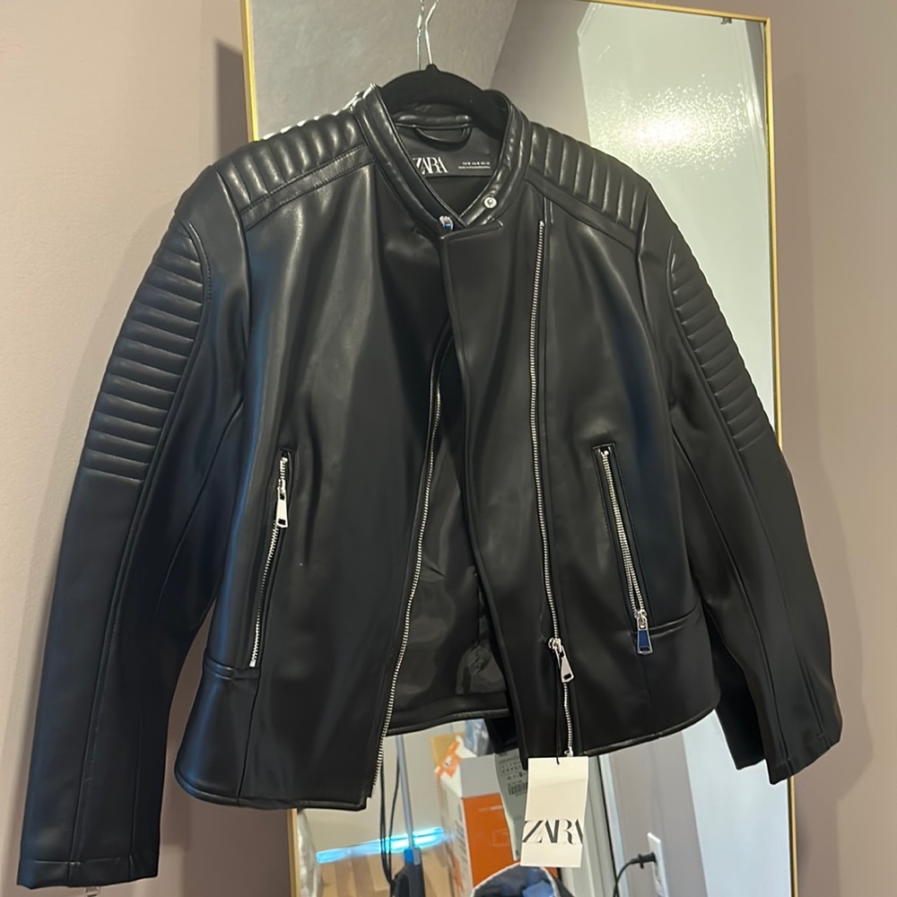 Brand new black faux leather Zara jacket with silver hardware